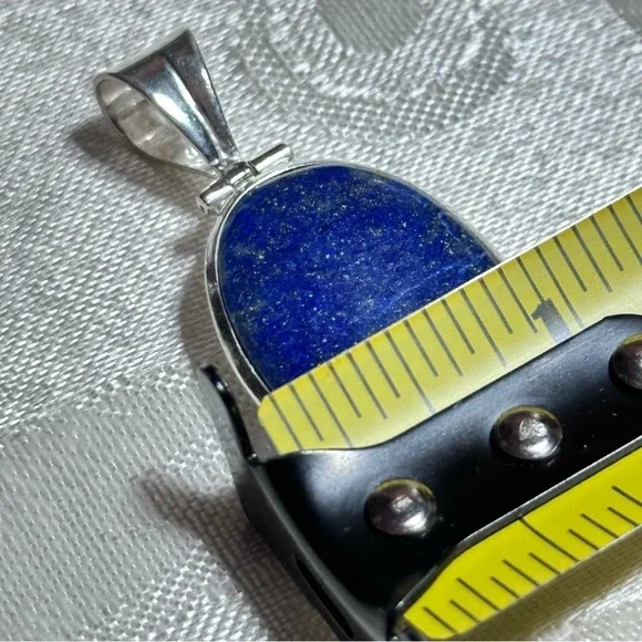 Stunning Blue Lapis Lazuli Natural Stone Silver tone Pendant Necklace 4313 - Picture 8 of 10